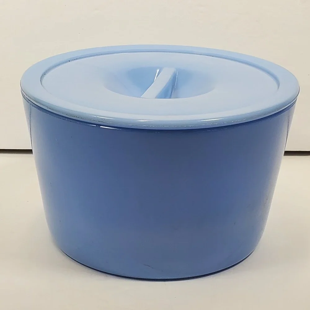 Vintage Refrigerator Dish or Grease Canister Jeannette Delphite Blue Glass CHIP